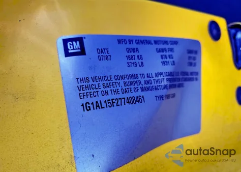 2007 Chevrolet Cobalt Lt z USA, uszkodzony, nr VIN 1G1AL15F277408461